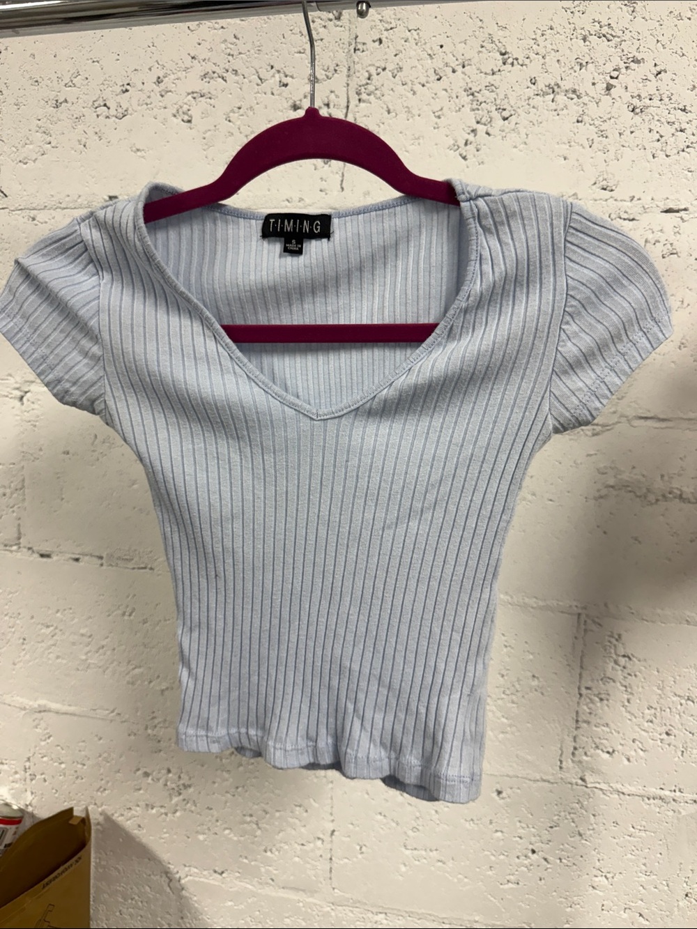 Timing Light Blue Ribbed V-Neck Crop Top